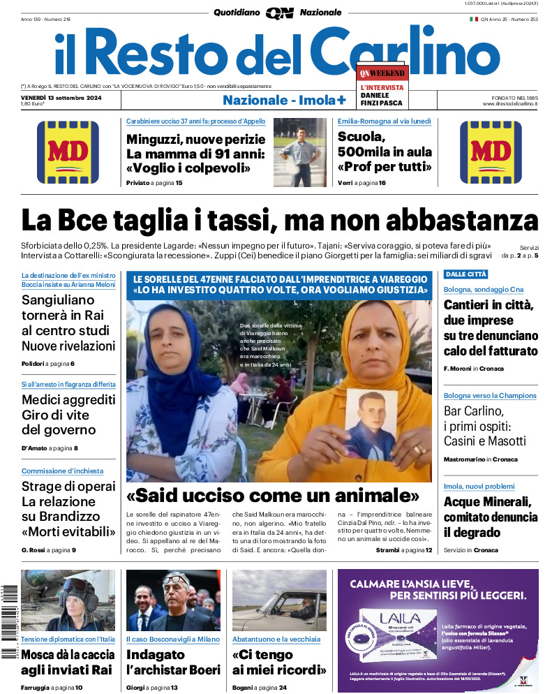 Prima-pagina-il resto del carlino-edizione-di-oggi-20240913